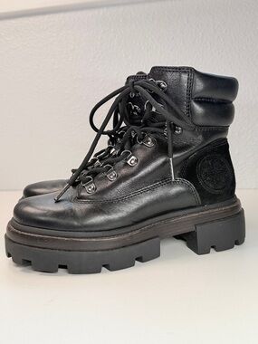 Tory Burch Miller Lug Hiker Boots Perfect Black Leather women size 6 m Moto